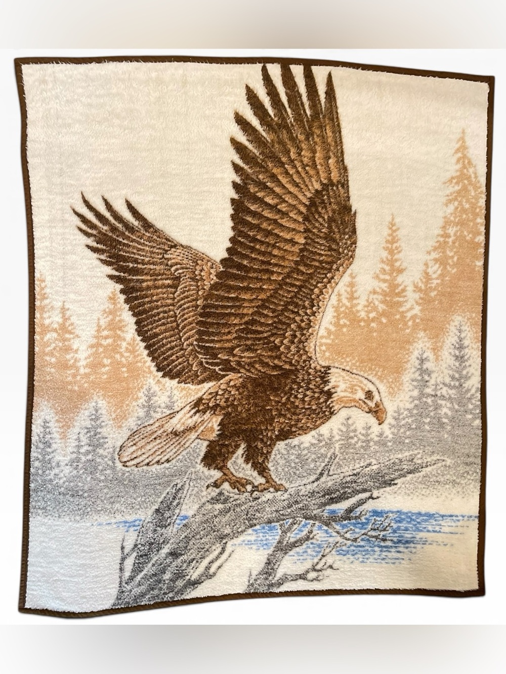 Vintage Biederlack Bald Eagle Reversible Throw Blanket 54” x 61”